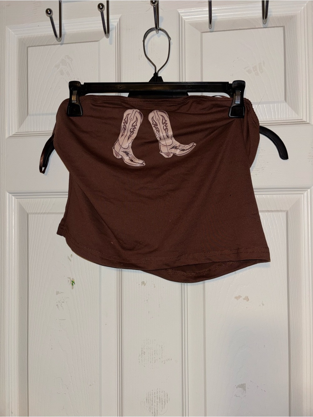SHEIN Brown Crop Tube Top with Cowboy Boot Graphic